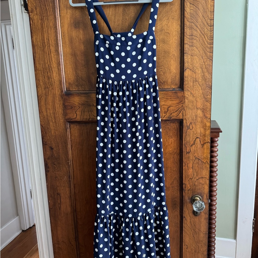 English Factory Navy and White Polka Dot Dress